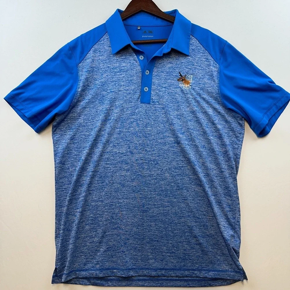 Adidas Golf PureMotion Polo Shirt Men's Large Wyoming Antelope Flats Raglan Blue